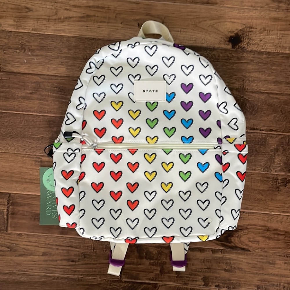 STATE Kane Kids Rainbow Heart Backpack - White Multicolor NWOT